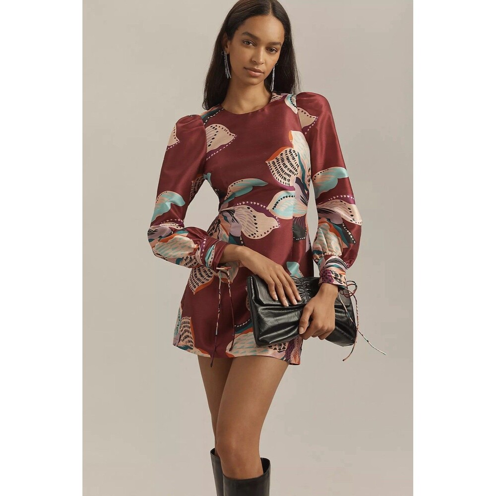 Hutch Long Sleeve Deva Mini Dress Floral Plum Purple Pink Teal Women's M
